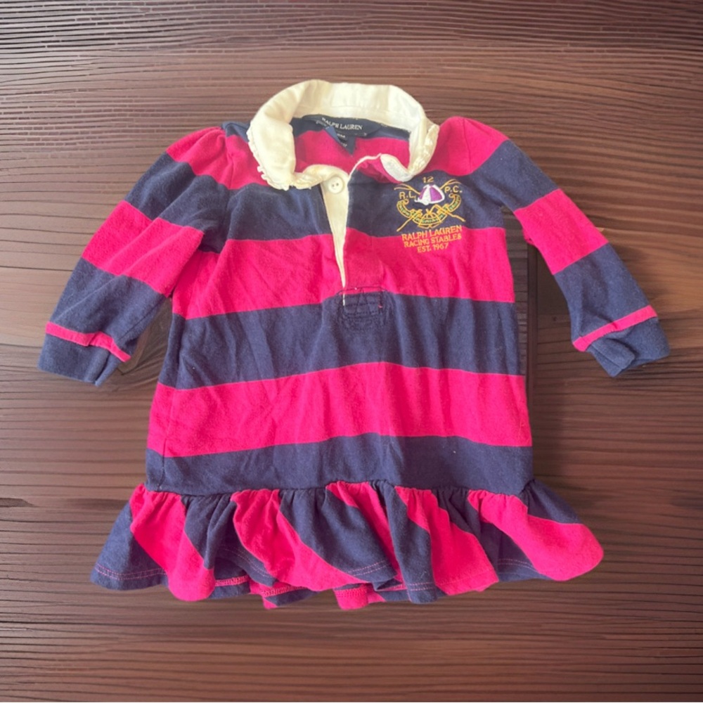 Ralph Lauren Dark Pink and Navy Striped Polo Top